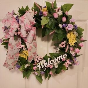 Floral Welcome Wreath , Spring & Summer , Floral & Ivy Door Decoration